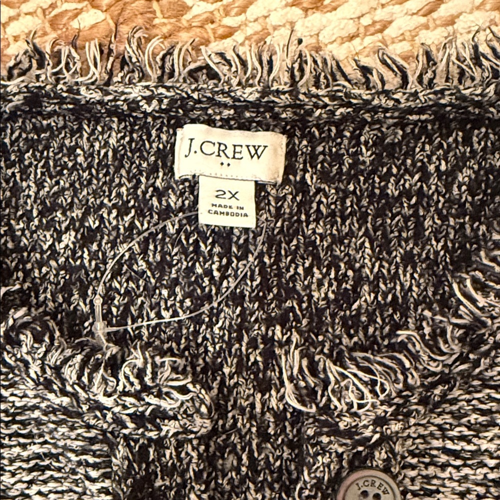 J. Crew frayed Trim Short-Sleeve Knit Cardigan - Gray - Picture 2 of 3
